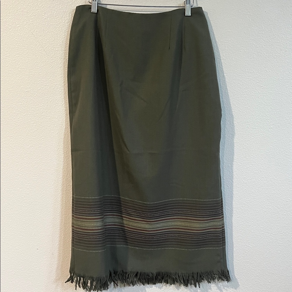 SAG HARBOR Vintage Western Wrap Woven Blanket Fringed Midi Skirt Green 12 (EUC) - Picture 4 of 11